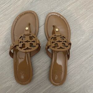 Tory Burch Brown Leather Sandals with Logo Embellishments